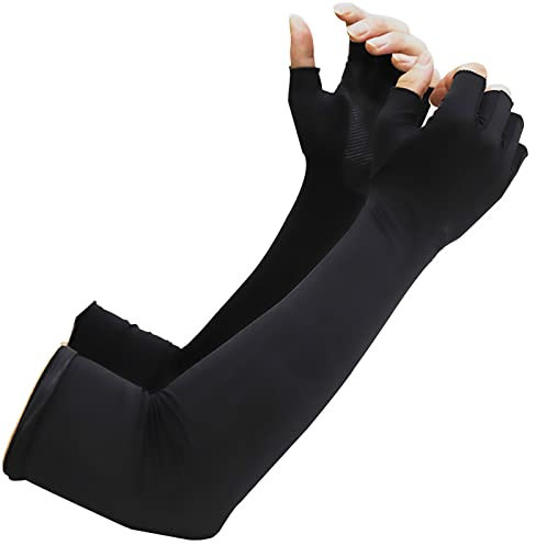 Rehomy Manicotti per braccio di protezione solare UV mezzo dito guanto raffreddamento maniche per sport all'aria aperta corsa golf ciclismo, Nero , M