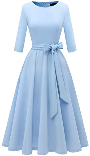 DRESSTELLS Vintage Cocktail Dress for Women, Formal Tea Party Wedding Guest Dresses for Bridesmaid, 3/4 Long Sleeve Fit and Flare A-Line Mother of the Bride Casual, 2026 Summer, Blue M