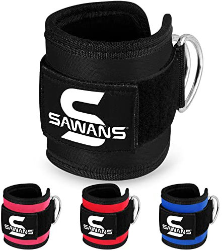 SAWANS Ankle Straps for Cable Machine Attachments Gym Ankle Cuffs with Neoprene Padding Adjustable Glute Kickback Workouts Booty Hip Abductors Leg Curls Exercise for Men and Women (Black 1Pc)