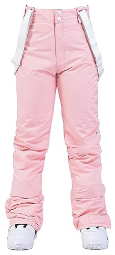 ALSOGO Women's Insulated Snow Pants Winter Warm Ski Pant Outdoor Waterproof Windproof Snowboard Bibs with Detachable Suspender Pink XL