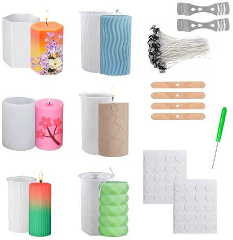 HIQE-FL Kerzen Gießform,6 Stück Kerzenform Bubble Kerzen Kit,DIY Silikonform,Gießformen Kerzen,für Kerzenherstellung,Handgefertigte Seife,Duftkerzen,Handwerk Ornamente,Zylinder Harzgussform (J)