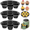 WIYETY 3 Stück Antihaft Silikonform Muffinform 7 Löcher Rund Backform, Brotbackform BPA-Frei Kuchenform, Mini Backform Muffinform Silikon Kuchenform für Kuchen Air Fryer Ofen (7 Zoll, Schwarz)