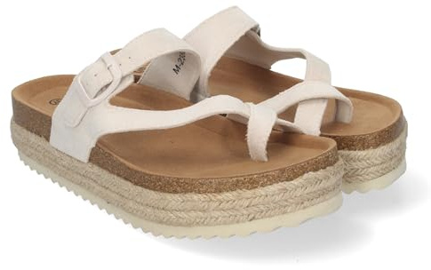 84931 Sandalia de Mujer de Plataforma Tipo Esclava, Material Bio, Forradas de Yute, Comodas y Elegantes, Talon Abierto y Decorada con Hebilla, Ideales para Primavera-Verano Beige Talla 38