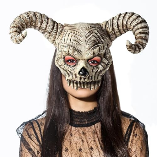Fehodun Masque de chèvre adulte Halloween bœuf bélier cornes masques de mouton effrayant masque diable antilope cosplay accessoires de costume