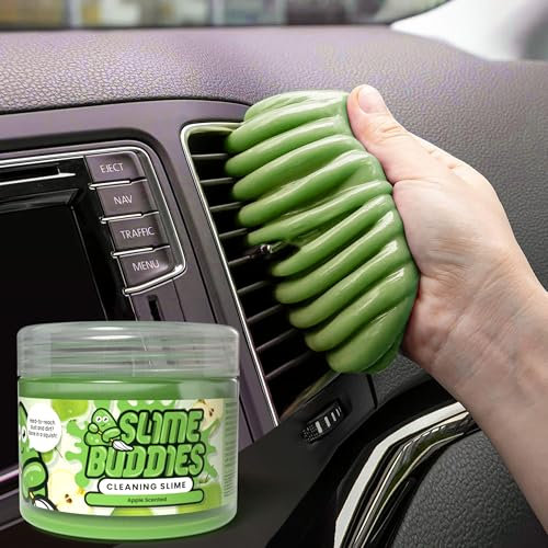Slime Buddies Masilla de gel de limpieza de coche, herramienta de detalles interiores perfumada de manzana para portavasos, rejillas de ventilación y teclado, accesorios reutilizables para detalles de