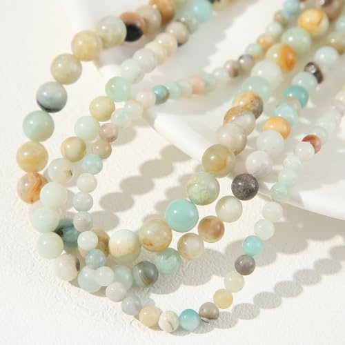 HERZONE 240 stycken runda naturliga Amazonitpärlor 6 mm ädelsten natursten för att trä på gör-det-själv armband halsband smyckestillverkning