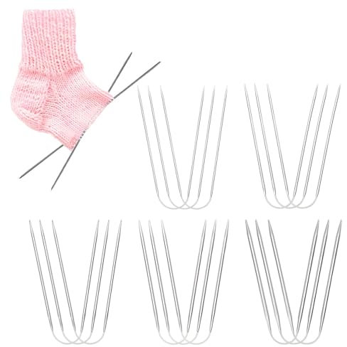 15 Stück Rundstricknadeln, 23 cm Edelstahl Rundstricknadeln Set, 2mm/2.5mm/3mm/3.5mm/4mm Metall Stricknadel Doppelkopf für Socken Handschuhe Ärmeln Mützen