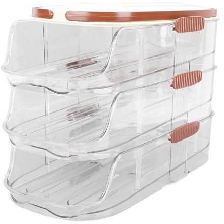 Porte-œufs à 3 Niveaux, Boîte de Rangement d'œufs en Roulage Automatique, Organisateur d'oeufs de Matériau qualité Supérieure avec Couvercle pour Réfrigérateur, Compact et économie 'espace