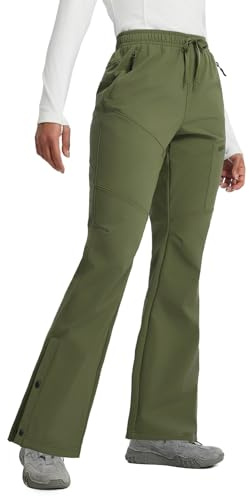 baleaf Damen Wanderhose Thermohose Softshellhose Scheehose Wasserabweisend Winddicht Outdoorhose Themohosen Skihose Winter Armeegrün L