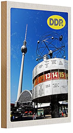 Retro Holzschild | DDR Design | Fernsehturm und Weltzeituhr | 20 cm x 30 cm