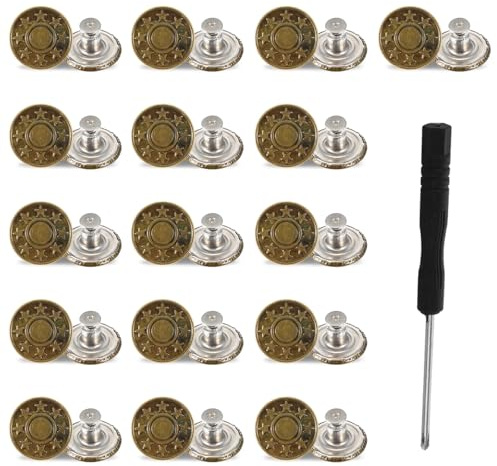 16 Stück Jeans Knöpfe, 20mm Hosen Ersatz Knöpfe Nähfreiknopf Ersatzknopf Verstellbare Jeansknöpfe für Hosen Abnehmbare Metallknöpfe Metall Hosenknöpfe Verstellbares Knopf Ersatzset