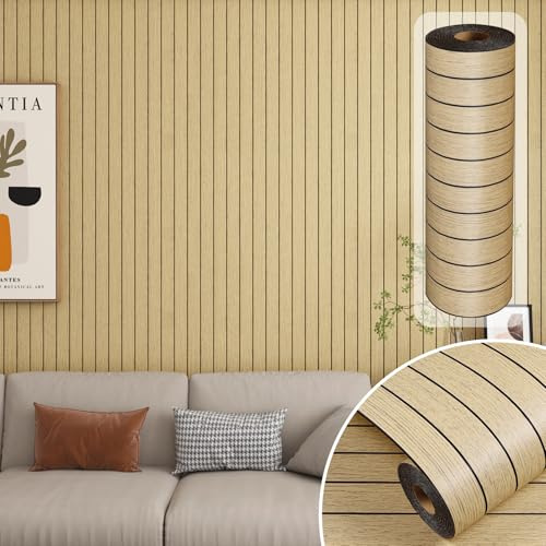 Decotalk 60X400cm Oak Wood Slat Wall Panel Faux Wood Slat Panels Peel and Stick Woods Slats Panels Accent Wall Paneling for Walls Ceiling Oak Slats Paneling Woods Veneer Panel Sticky