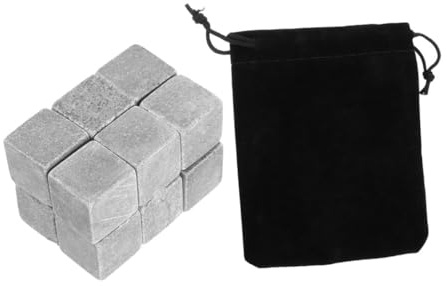 LIFKOME 12 Pezzi Pietre per Whisky in Marmo Riutilizzabili Sacchetto in Velluto, Cubetti di Ghiaccio per Vino e Bevande, Raffreddamento Rapido per Feste e Bar, Mantenimento Sapore