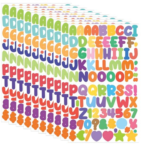 LONZIKP Kit de letras y números de vinilo autoadhesivo, 1000 piezas, 10 hojas, adhesivas grandes, pegatinas para scrapbooking, boda personalizada, para tarjetas de felicitación y álbumes (Colorido)