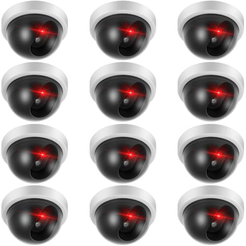 12 Pack Fake Security Cameras, Dummy CCTV Dome with Flashing Red LED, White