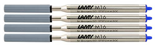 LAMY M16 4er Set Kugelschreiber-Großraummine aus Metall - Original Ersatzmine für alle Lamy Kugelschreiber Modelle - dokumentenecht - Strichbreite Fein in Tintenfarbe blau
