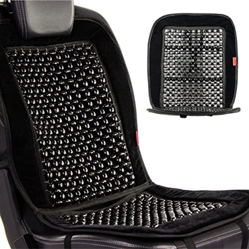HEYNER SoftVelvet Car Seat Cover Wooden Cushion Beaded Beads Massage Ventilation Taxi Van Black H709100