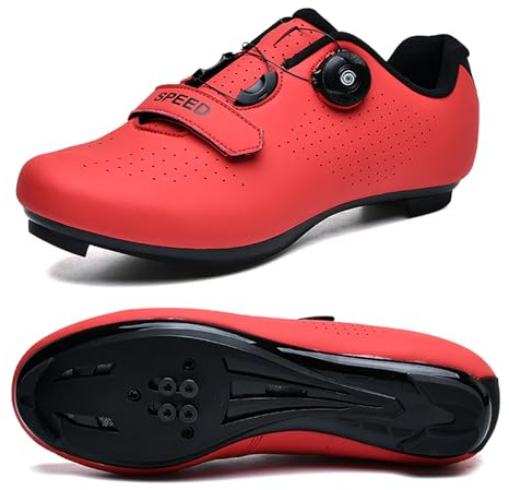 Tinta Unita Scarpe da Ciclismo, Uomo Donna Scarpa da Bici da Strada E MTB, Sneakers Ginnastica Professionali per Esterni Compatibili con Peloton SPD/SPD-SL e Look Red, 44 EU