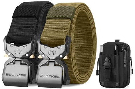 BESTKEE 2er Herren Taktischer Gürtel, 3.8cm Gürtel Herren, Militär Wandern Arbeitgürtel, Geschenk mit taktischem Molle-Beutel