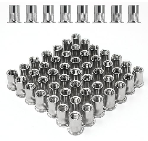 Wkmamo 120 Pcs M6 Rivet écrous,Rivet écrou en 304 Acier Inoxydable,Ecrous à Riveter filetés à Tête Plate,Inserts filetés écrou Aveugle,écrous de Rivet Insert Fileté