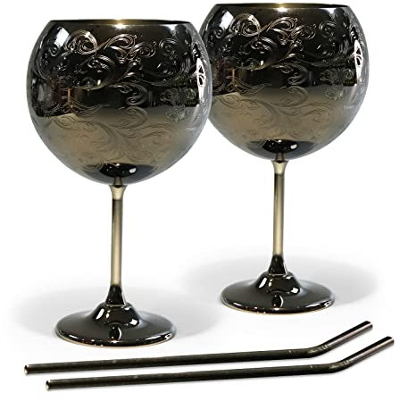 Gin Gläser Set, Edelstahl Cocktail Weingläser 2er Set, Gin Kelche für Gin Liebhaber, 680ml, Schwarz, (Nur Handwäsche)