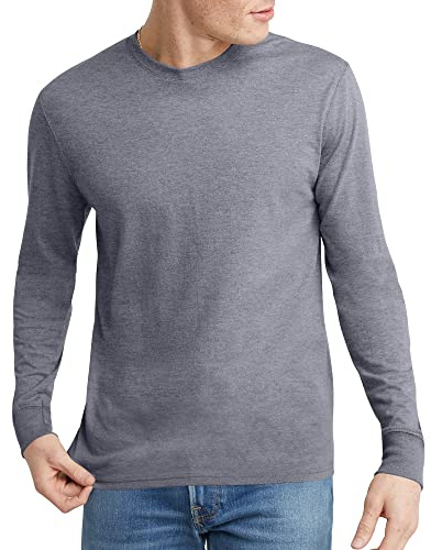 Hanes Originals långärmad T-shirt för män, lätt treblandad jerseytröja för män, finns i lång modell, XXL
