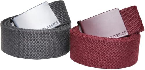 Urban Classics Unisex Gürtel Colored Buckle Canvas Belt 2-Pack bordeaux/charcoal L/XL