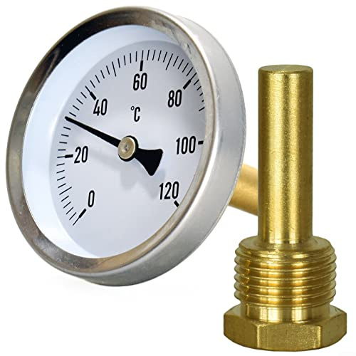 Metalltermometer, varmvattenrörstermometer, 0–120 °C, uppvärmning, 63 mm, skaltemperatur för varmvattenledningar och radiatorer