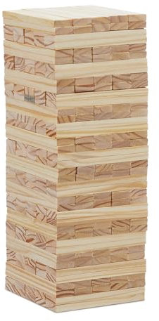 Relaxdays XL Wackelturm, Holz, 200 Holzklötze, HxBxT: 32x12x12 cm, Bauen & Basteln, große Bausteine, für Kinder, natur