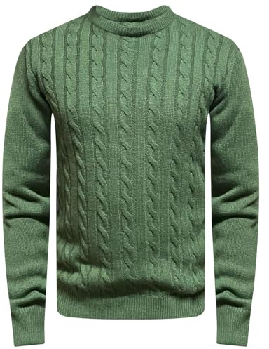 WJL WHISPERING JONES LONDON Mens Cable Knit Jumper Thick Weave Pullover Winter Fisherman Logo Knitted Sweater Long Sleeve Warm, Olive, XXL