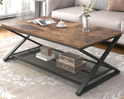 LVB Coffee Table for Living Room Coffee Tables Storage 120cm Rustic Brown