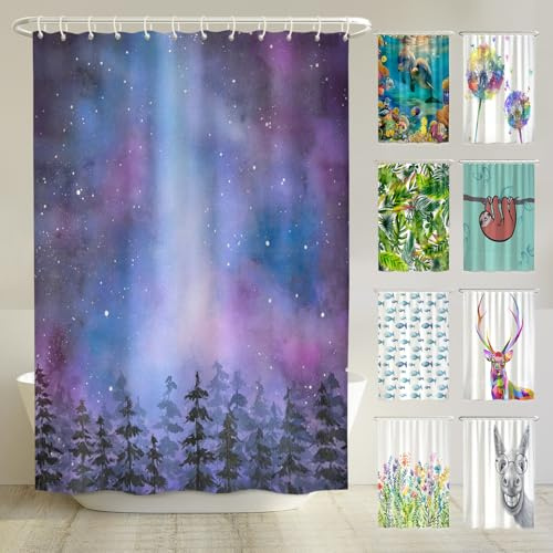 arteneur® - Galaxie - Anti-Schimmel Duschvorhang 240x200 - Recycelt mit Öko-Tex Standard 100 - Beschwerter Saum, Blickdicht, Wasserdicht, Waschbar, 16 Ringe