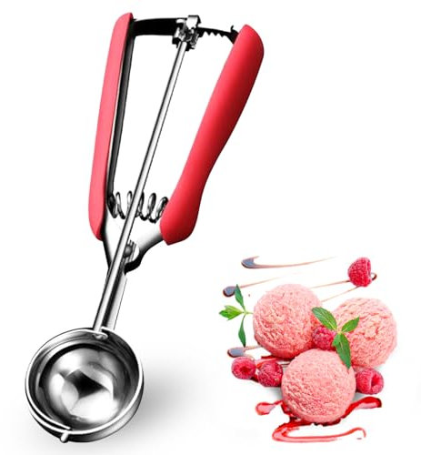 Eisportionierer Edelstahl, Eislöffel Portionierer Eiskugelportionierer, Ice Cream Scoop, mit Gummigriff Zinklegierung für Eiscreme Melone Fleischbällchen Keksteig Reis, Länge 22cm Durchmesser 5.3cm