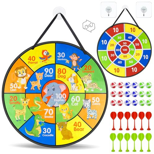 Klett Dartscheibe Kinder 72cm Dart Board Doppelseitige Dartspiel mit 18 klettballspiel wurfspiel Kinder Bälle und 12 Darts Indoor Outdoor Sport Fun Party Game für Kinder Geschenke