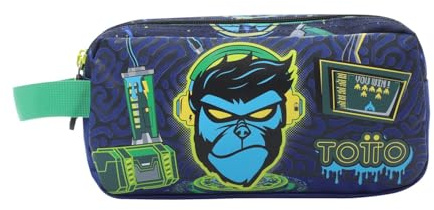 TOTTO - Estuche Escolar Dos Compartimentos, Modelo Kong Lab, Estuche Grande, Dimensiones 23 x 12 x 8.5 cm, Asa Lateral, con Identificador en Parte Posterior, Compacto y Resistente, Color Azul