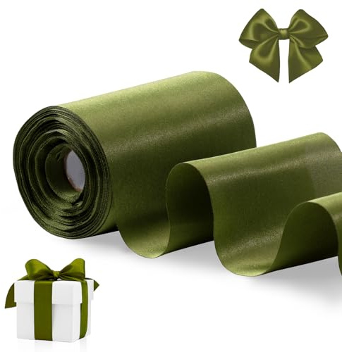 FAKILO Olivgrönt satinband 10 cm x 55 m brett tjockt band för en stor öppning affärsband klippningsceremoni rosett bröllopsstolar fest jul festival dekor