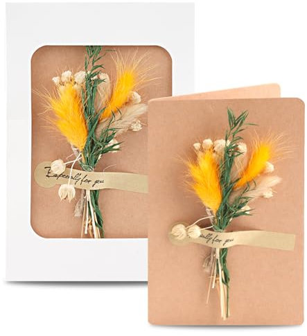 Deepton Dankeschön Geschenke, Getrocknete Blumen Grußkarten Mit Briefumschlag, Kraftpapier Grußkarten mit Especially For You-Aufkleber, Dickes Kartonpapier Briefumschlag mit Fenster,Grußkarten Set