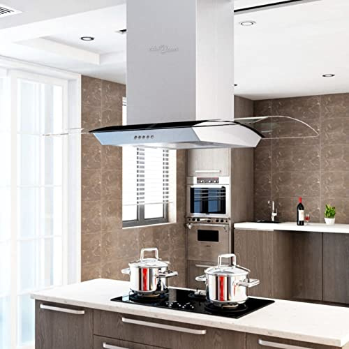 Sufrk Cappa a Isola 90 cm Acciaio Inossidabile 756 m³/h LED-Cappa Aspirante,Acciaio Inossidabile Cappa Cucina con LED,Sistema di Ricircolo e Canalizzazione e Filtri a Carbone