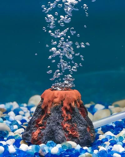 Pawfly Aquarium Volcano Ornament Kit Fish Tank Decoration Mini Resin Volcanic Decor for Fish Tank Landscape Realistic Mountain with Air Stone Bubbler Airline Tubing Accessories for Oxygenation