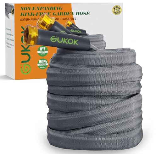 GUKOK 2025 Upgraded 50FT Non-Expanding Garden Hose, Ultra-Light & Flexible Water Hose - Burst-Resistant, Kink-Free, High-Pressure, All-Weather Use for Lawns, Gardens, and Outdoor Cleaning