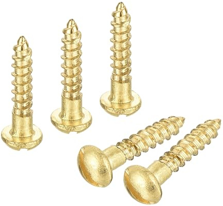 sourcing map Wood Screws M2 x 10mm Slotted Round Head Brass Self-Tapping Screw 30 Pcs