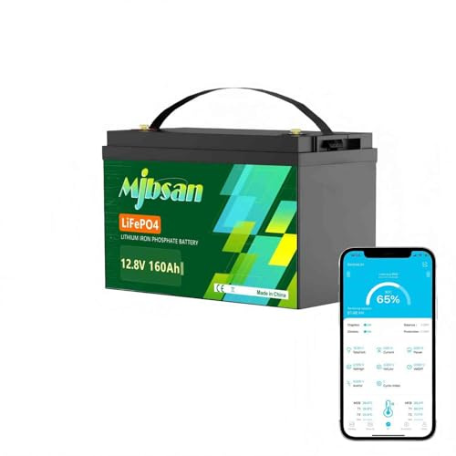Mjbsan 12 V, 160 Ah, Batteria LiFePO4 a scarica lenta con BMS da 150 A, 4000-15000 cicli, max. 2048 Wh di energia con Low Temp Cut Off, perfetto sostituto per batterie al piombo per roulotte