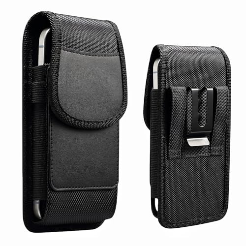 Baiyian Porta Cellulare da Cintura Verticale in Oxford Custodia Cellulare Telefono Custodia Clip Compatibile con iPhone 16 Pro Max 16 15 Plus Galaxy A55 A35 A15 A14 A25 - Nero