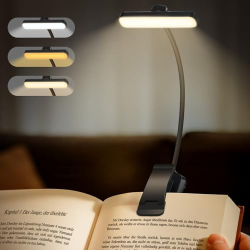 Nixtrve Leselampe Buch Klemme, 24 LED Buchlampe Klemmleuchte, Stufenlos Dimmbar, 3 Farbtemperatur Modi, USB-C Wiederaufladbar, 360° Flexibel, Augenschonendes Leselicht Für Erwachsene & Kinder Im Bett