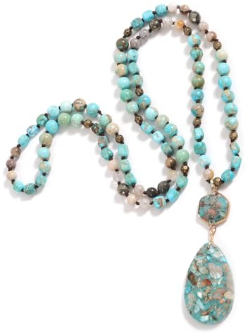 Mikovivi Boho Necklace for Women/Men Long, 35.4in Natural Stone Bead Jewelry Charm Handmade Bohemian Fashion Chunky Chakra Necklace