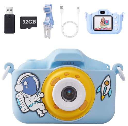 Voniobuy Appareil Photo pour Enfants, Caméra Numérique 1080P avec Écran IPS 2.0 Pouces, 44 Cadres Magiques, 5 Jeux Éducatifs, Développe la Créativité des Filles et Garçons de 3 à 10 Ans, Astronaute