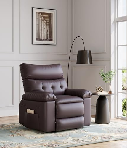Garvee Oversized Recliner Chair - PU Leather Manual Recliner for Adults, Comfy Reclining Chair with Overstuffed Arms and Back, Side Pocket, Single Sofa for Living Room, Bedroom