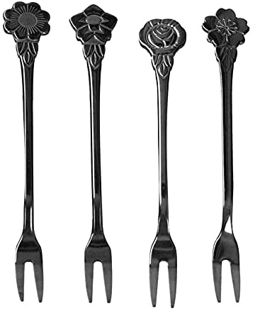 4st Fruktgaffel med 2 stift i rostfritt stål Minisallad Fruktdessertsmakningsgafflar för hemmaköksfest (Gunmetal grå)