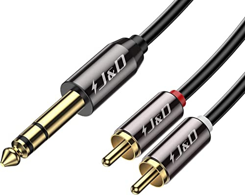 J&D 6,3mm Stereo Klinke auf Cinch Kabel, Gold Plated Kupfer Shell Heavy Duty 6,3mm (1/4 Zoll) Männlich TRS zu 2 Cinch Stecker Stereo Audio Adapter Y Splitter Cinch Kabel (2.7 Meter)