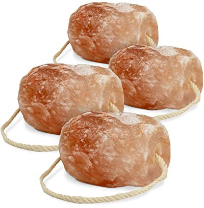 Hochwertiger Salzleckstein “Bergkristall” 4 x Leckstein mit Kordel, insgesamt ca. 8 kg, für Pferde, Schafe, Rinder, Wild, Viehsalz - Mineralleckstein - Premium Leckstein